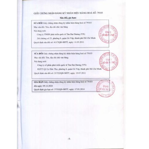 GCN đăng ký nhãn hiệu tam giác 79103
